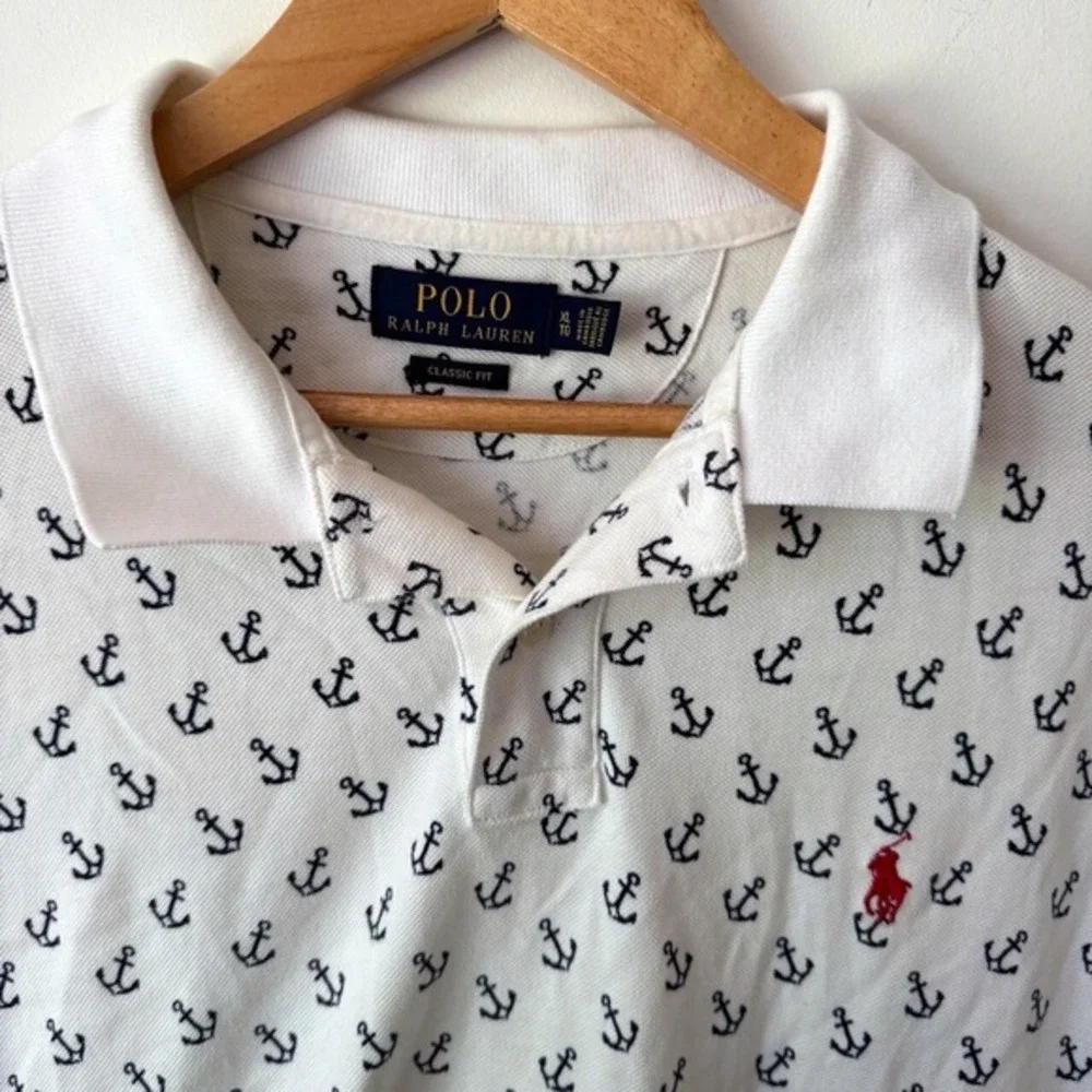 Polo‎ Ralph Lauren Anchor Nautical Polo Shirt XL Classic Fit White Navy AOP